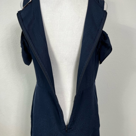 Rebecca Taylor Small Dress Women’s Silk Blue Cold Shoulder Ruffle Shift - Picture 10 of 15
